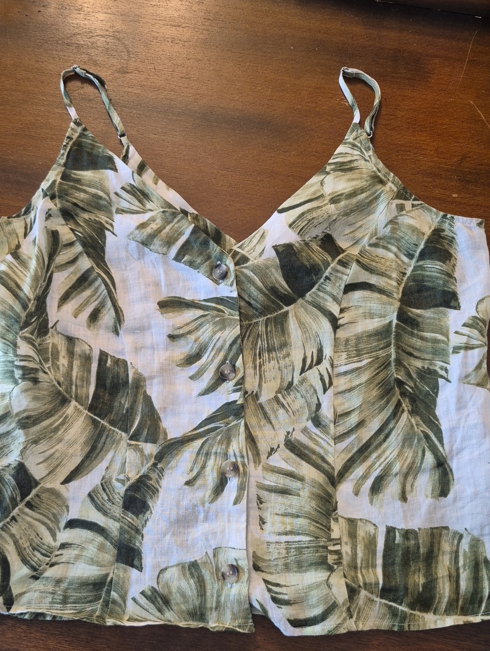 H & M Tropical Linen Spaghetti Adjustatble Strap Cami Style Top Button Front Med